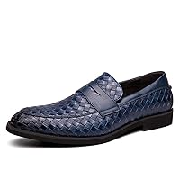 Men's Slip On Loafers, Comfort Breathable Woven Leather, Classic Penny Slot, Formal Casual Shoes