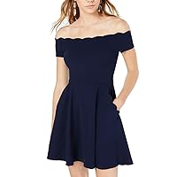 B Darlin Womens Pocketed Zippered Scalloped Short Sleeve Off Shoulder Short Party Fit + Flare Dress