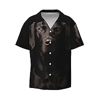 Black Labrador Retriever Men's Summer Short-Sleeved Shirts, Casual Shirts, Loose Fit with Pockets