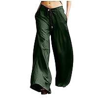 Women's Business Casual Pants Fashion Retro Casual Loose Drawstring Wide Leg Solid Sweatpants with, S-4XL