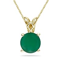 0.20 Cts of 4 mm A Round Natural Emerald Scroll Solitaire Pendant in 14K Yellow Gold