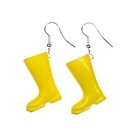 Yellow Rubber Boots Earrings Rainy Weather Garden Shoe