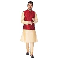 Men's Silk Blend Kurta Pyjama with Stylish Nehru Jacket/Waistcoat