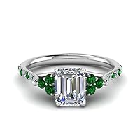 Choose Your Gemstone Emerald Cut Petite Cathedral Diamond CZ Ring Sterling Silver Emerald Shape Petite Engagement Rings Lightweight Office Wear Everyday Gift Jewelry US Size 4 to 12