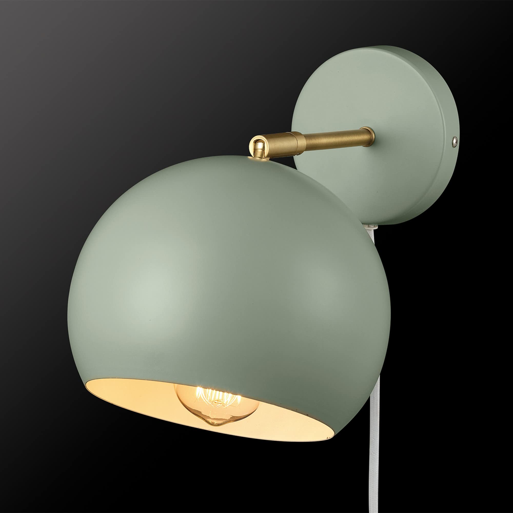 Novogratz x Globe Electric 65866 Willow 1-Light Plug-in or Hardwire Wall Sconce, Sage Green, Matte Brass Accent, Bulb Not Included