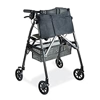 Stander EZ Fold-N-Go Rollator, Lightweight Folding Mobility Rolling Walker for Seniors and Adults, 6-inch Wheels, Locking Brakes, and Padded Seat with Backrest, Black Walnut