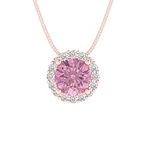 Clara Pucci 1.30 ct Round Cut Halo unique Fine jewelry Pink Simulated Diamond Gem Solitaire Pendant With 18
