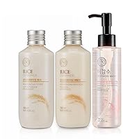 The Face Shop Rice Ceramide & Rice Water Advanced Moisturizing Set-Refreshing Face Wash, Skin Brightening, Deep Hydration-All Skin Type-Facial Toner, Emulsion & Rice Water Cleansing Oil-(5.0 fl. oz)