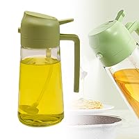 2 in 1 Glass Oil Sprayer & Dispenser, Upgrade 16/20Oz Large Capacity Olive Oil Dispenser Bottle for Kitchen, Food-grade Oil Spray Bottle with Handle for Cooking, Air Fryer, Frying, BBQ (Green, 600ml)