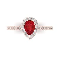 Clara Pucci 1.19ct Brilliant Pear Cut Solitaire with accent Simulated Red Ruby VVS1 Designer Modern Statement Ring Solid 14k Rose Gold