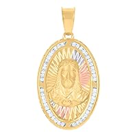 10k Tri color Gold Mens CZ Cubic Zirconia Simulated Diamond Jesus Religious Charm Pendant Necklace Measures 37.2x18.7mm Wide Jewelry Gifts for Men
