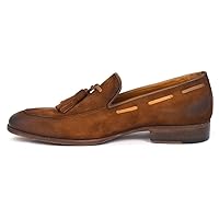 Paul Parkman Men's Tassel Loafer Brown Antique Suede Shoes (ID#TAB32FG)
