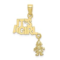 10k Gold Its a Girl With Doll Moveable Charm Pendant Necklace Measures 29.5x15mm Wide Jewelry for Women