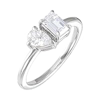 14k White Gold Lab Created Diamond Emerald 6x4mm Lab grown Diamond Polished 1 Carat 2 stone Ring S Jewelry for Women