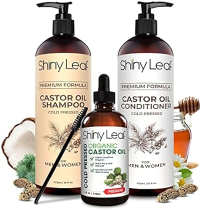 Castor Oil Bundle, Cleanse And De-Stress Hair, Moisture-Rich Shampoo And Conditioner, For Healthy Hair Growth, Add Shine And Volume, Castor Oil For Eyelash And Eyebrows