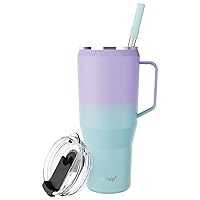 Sursip 50 oz Insulated Tumbler with Screw Lid - Stainless Steel Vacuum Insulated Cup with Straw and Handle, Keeps Drinks Cold up to 24 Hours - Sweat Proof, Leak Proof, Dishwasher Safe (Purple＆Blue)