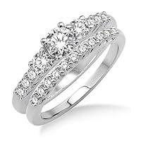 1.00 carat Trilogy Bridal set with Round Cut diamond in 10k White Gold