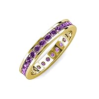 Round Amethyst 0.88-0.95 ctw Channel Set Women Eternity Ring Stackable 14K Yellow Gold-6.5