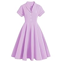 PEHMEA Women's 1950s Vintage Cuff Sleeves Cape Collar Cocktail Party Swing Dress
