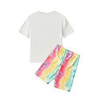 Floerns Girl's Two Piece Outfit Tie Dye Short Sleeve Tee Shirts Biker Shorts Set