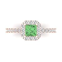 1.37ct Princess Cut Solitaire with accent Light Sea Green Simulated Diamond designer Modern Ring Real 14k Pink Rose Gold