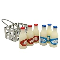 Miniature Milk Bottle with Basket Mini House Food Accessories for Dollhouse Scene Decor, Miniature Milk Iron Basket