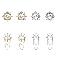 SUPERFINDINGS 8Pcs 2 Style 2 Color Anchor Nautical Brooch Crystal Rhinestone Safety Pin Sailor Style Label Pin Steering Badges Vintage Suit Decaration for Man Woman Wedding Party