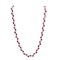 Solid 925 Sterling Silver July Birthstone Natural 6X4 MM Oval Cut Ruby 36.50 CT Gemstone Tennis Necklace For Bridal Birthday Gift For Her Valentine's Gift