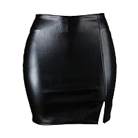 Spring Autumn High Waist Split PU Leather Women's Mini Skirt Bodycon A-Line Black Sexy Short Bottom Skirt
