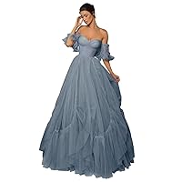 Off The Shoulder Prom Dresses Long Tulle Puffy Open Back A Line Sage Green Formal Evening Party Ball Gowns