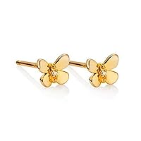 Hypoallergenic 18ct Gold Plated White Topaz Butterfly Stud Earrings. Ideal for Baptism, Birthday Gifts for Girls, Flower Girl and Bridesmaid Gifts