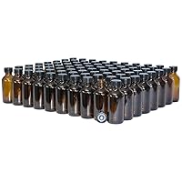 GlassBottleOutlet (80 Pack) 2 oz. Amber Boston Round with Black Poly Cone Cap