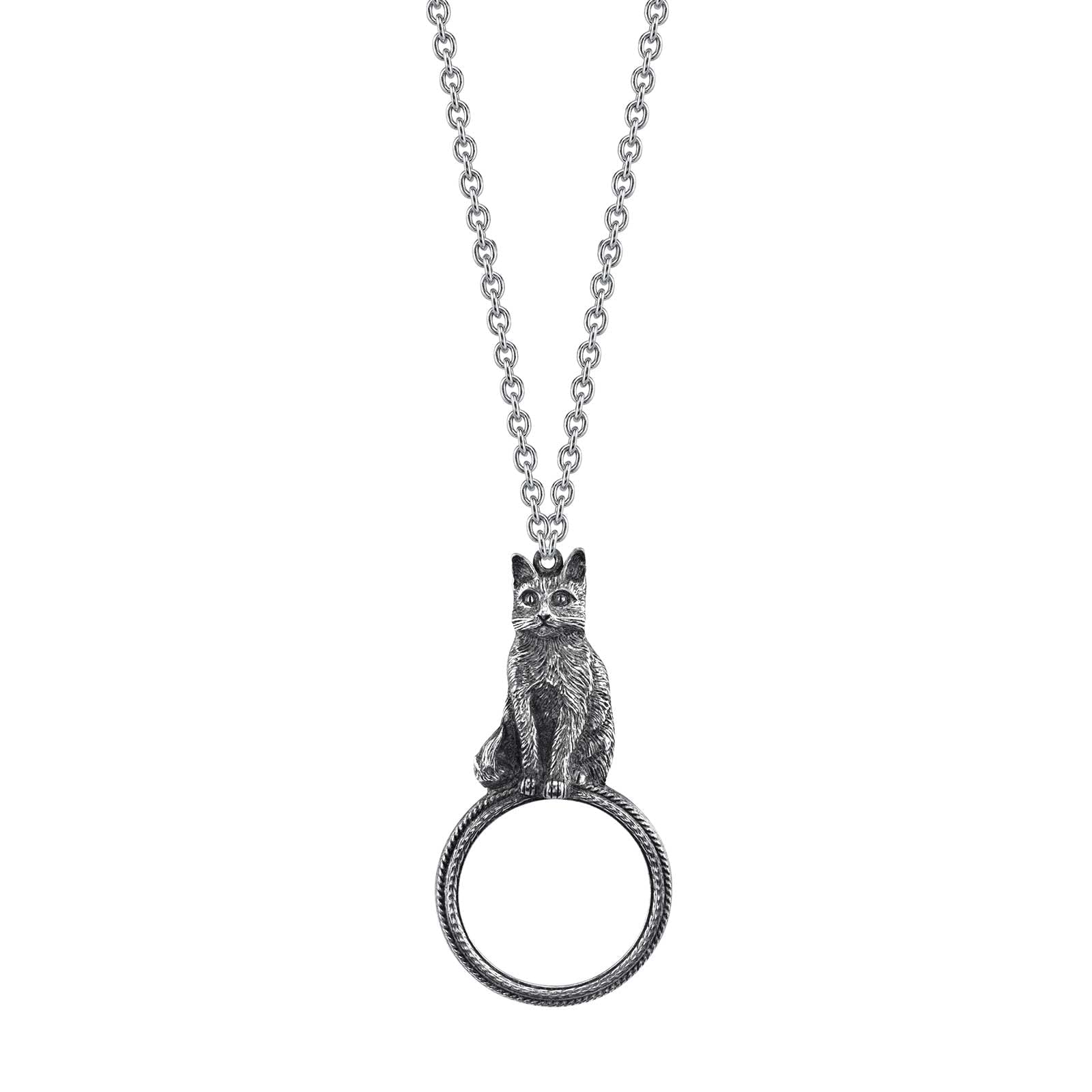 1928 Jewelry Women's Pewter Cat Magnifying Glass Pendant Necklace 30