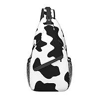 Sling Backpack,Travel Hiking Daypack Black And White Cow Print Print Rope Crossbody Shoulder Bag