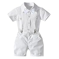 IMEKIS Toddler Baby Boys Gentleman Suits Bowtie Shirt Overalls Suspenders Shorts Pants Summer Wedding Outfit Dress Clothes