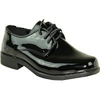 BRAVO Vangelo Boy Tuxedo Shoe TUX-1K Square Toe for Wedding and Formal Event Wrinkle Free Black Patent