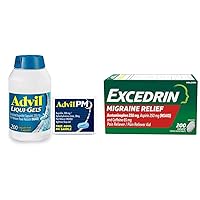 Advil 200mg Ibuprofen Liqui-Gels 200 Count and Excedrin Migraine Relief 200 Count Caplets Bundle