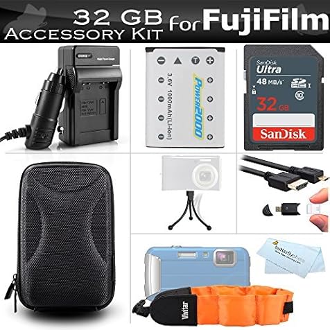 32GB Accessories Kit for Fujifilm FinePix XP70, XP80, XP90, XP120 Waterproof Digital Camera Includes 32GB High Speed SD Memory Card + Replacement NP-45A, NP-45s Battery + Charger + HDMI Cable + Case