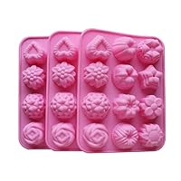 Silicone Bakeware Mold For cake chocolate Jelly Pudding Dessert Molds 12 Holes With Flower Heart Shape Set of 3