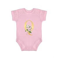 Customize Baby Body Suit Floral Monogram Letter Golden Letter Q Jumpsuit Clothes Monogram Letters Baby Top Clothing 18months