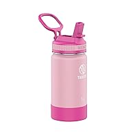 Takeya Actives Kids 14 oz Vacuum Insulated Stainless Steel Water Bottle with Straw Lid, Blush/Super Pink