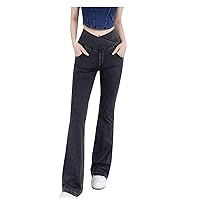 Flare Jeggings Women Tummy Control Crossover High Waisted Stretchy Skinny Bell Bottom Jeans Trendy Yoga Legging Pants