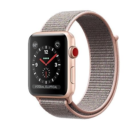Apple Watch Series 3 42mm Smartwatch (GPS + Cellular, Gold Aluminum Case, Pink Sand Sport Loop Band) (Renewed)
