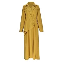 Birthday Dresses,Women Spring and Autumn Solid Color Temperament Lapel Long Slit Solid Color V Neck Long Sleeve