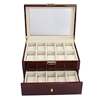 FANCUF Wooden Case Finish Watch Storage Box Display Cabinet With Glass Transparent Top Can Accommodate