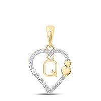 10kt Yellow Gold Womens Round Diamond Q Heart Letter Pendant 1/10 Cttw