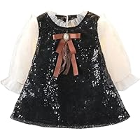 Girls Sequin Midi Dress with Tulle Long Sleeves Winter Dress