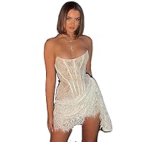 White Strapless Sexy Dress for Women Robes Elegant Evening Party Mini Summer