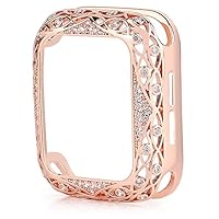 Carved Copper Women Luxury Bumper for Apple Watch Case Series8 45/44/40mm 41/42/38mm Diamond Bling Metal iWatch Series 7 SE/6/5/4/3/2 45 41 mm