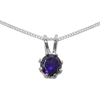 Solid 925 Sterling Silver Natural Amethyst Womens Pendant & Chain Necklace - Choice of Chain lengths